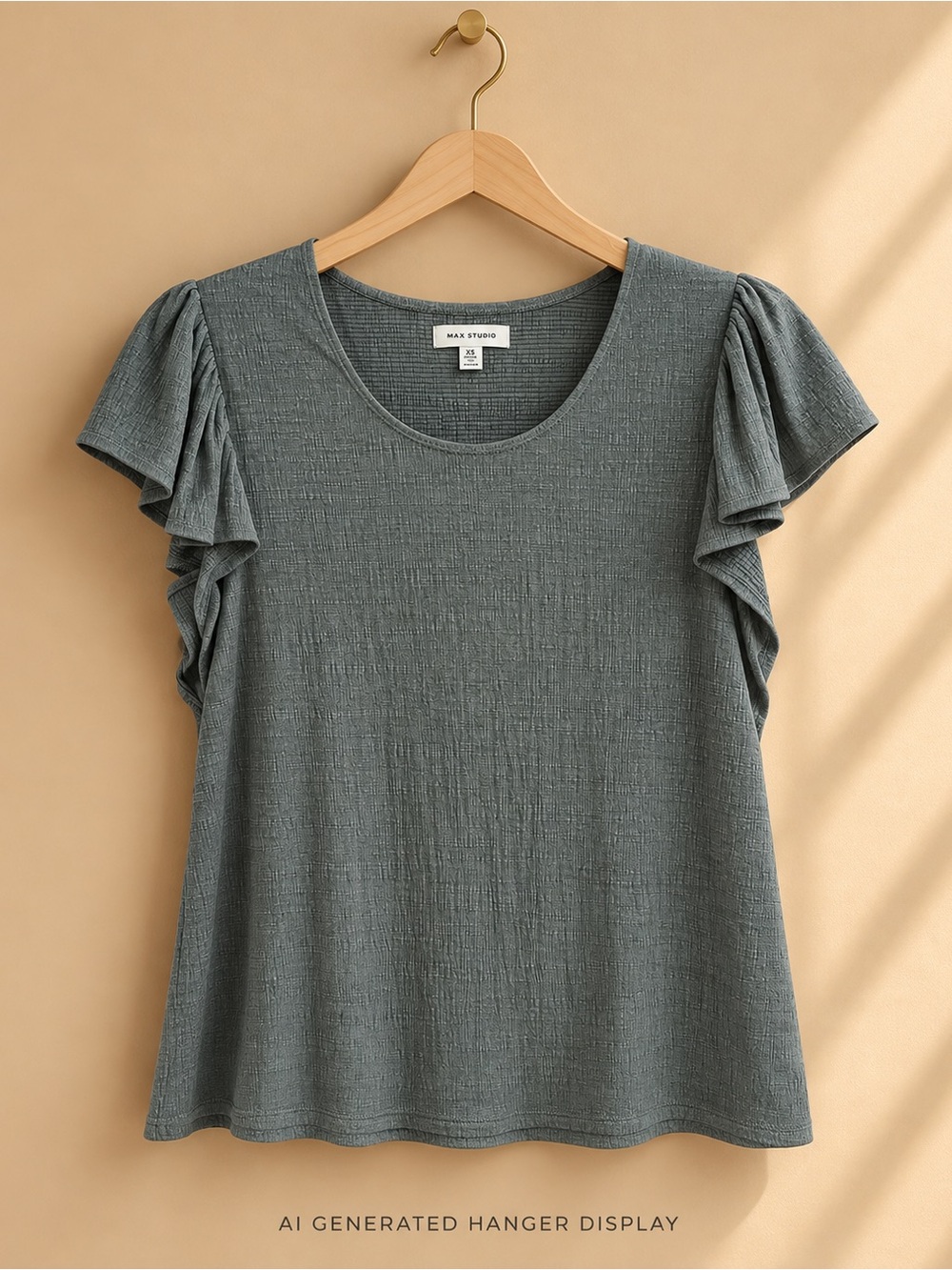 Max Studio Slate Olive Gray Textured Short Sleeve Tee
